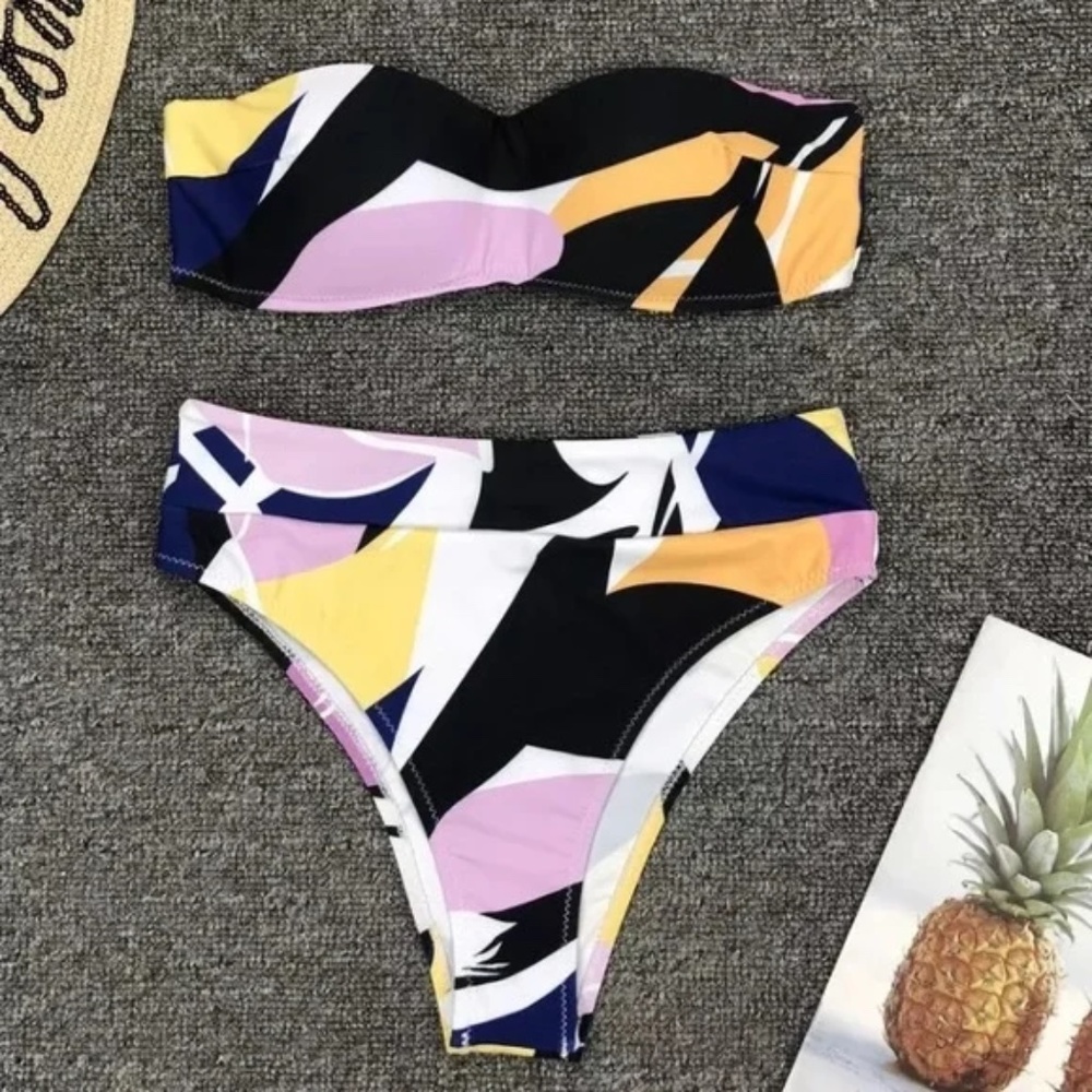 SOLD OUT CLEARANCE Abstract Multi Color Strapless Bandeau Bikini - Picture 3 of 4